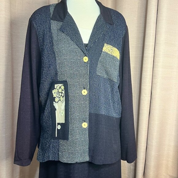 Vintage Piccalino Petite Patchwork Blazer & Skirt Set - Long Sleeve Jacket With - Picture 3 of 16